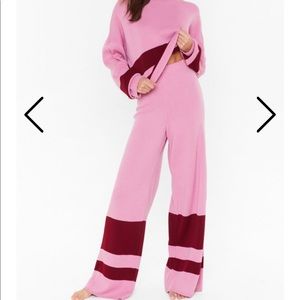 I’ll be Stripe Back Lounge Set Pink & Red NastyGal